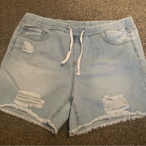 YMI Jean Shorts XL  High Rise Dream Fit Lite Denim Drawstring Waist Distressed - Picture 1 of 4